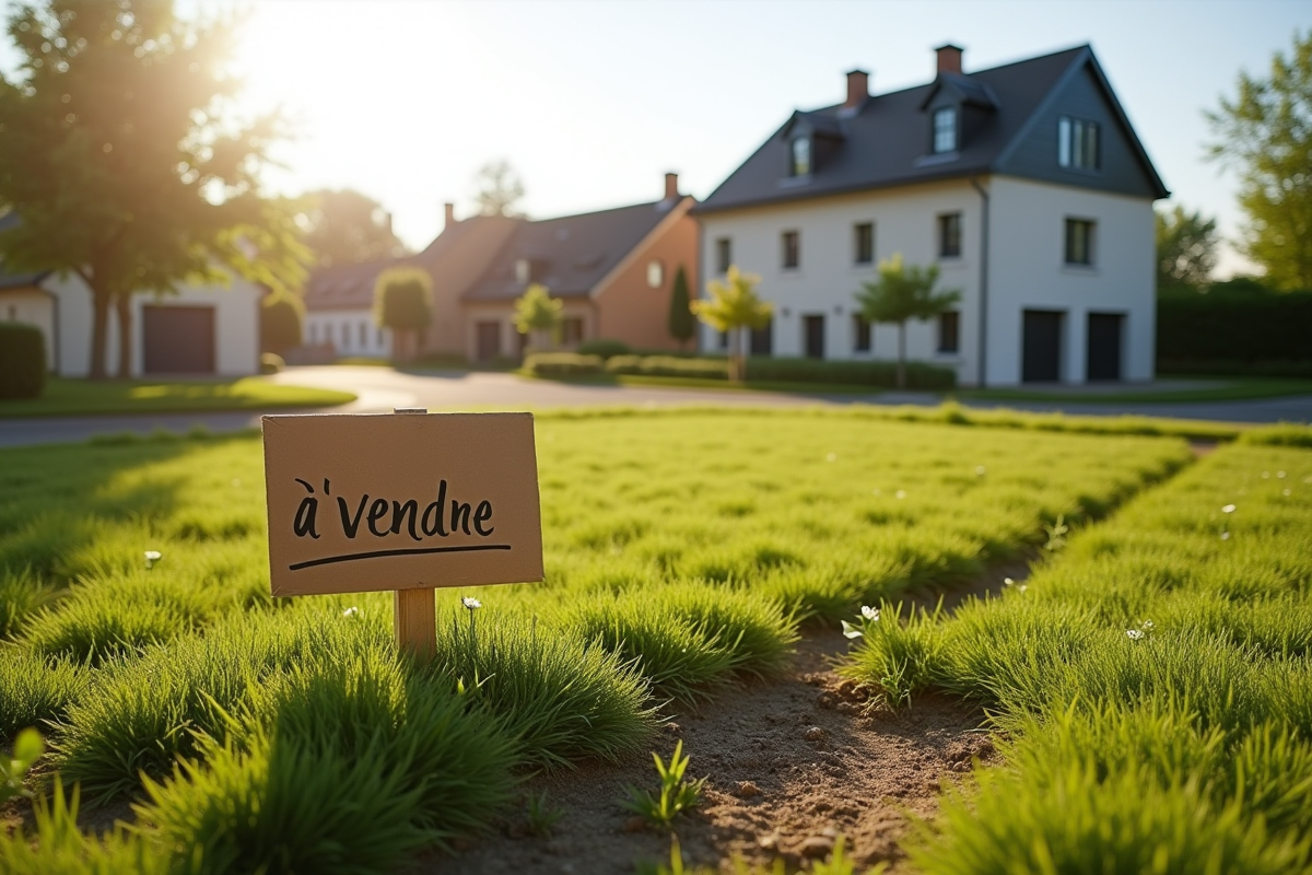 Agent immobilier montrant un terrain à vendre dans un village français