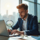 Jeune professionnel analysant un graphique financier en croissance