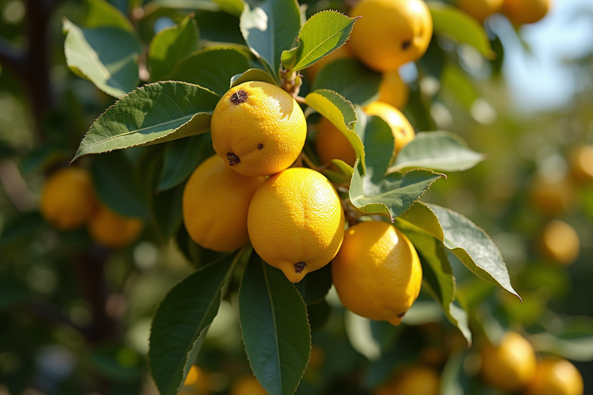 Arbre de limone malade avec feuilles flétries dans le jardin