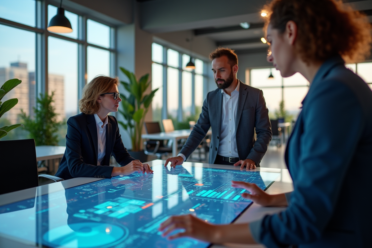 Espace de bureau moderne avec équipe collaborative