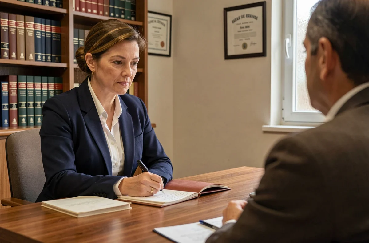 Avocate du cabinet Paquet-Cauet à Saint-Étienne lors d'une consultation personnalisée avec un client dans son bureau privé