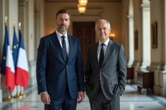 Comparaison de taille entre deux hommes politiques français en costume lors d'une cérémonie officielle