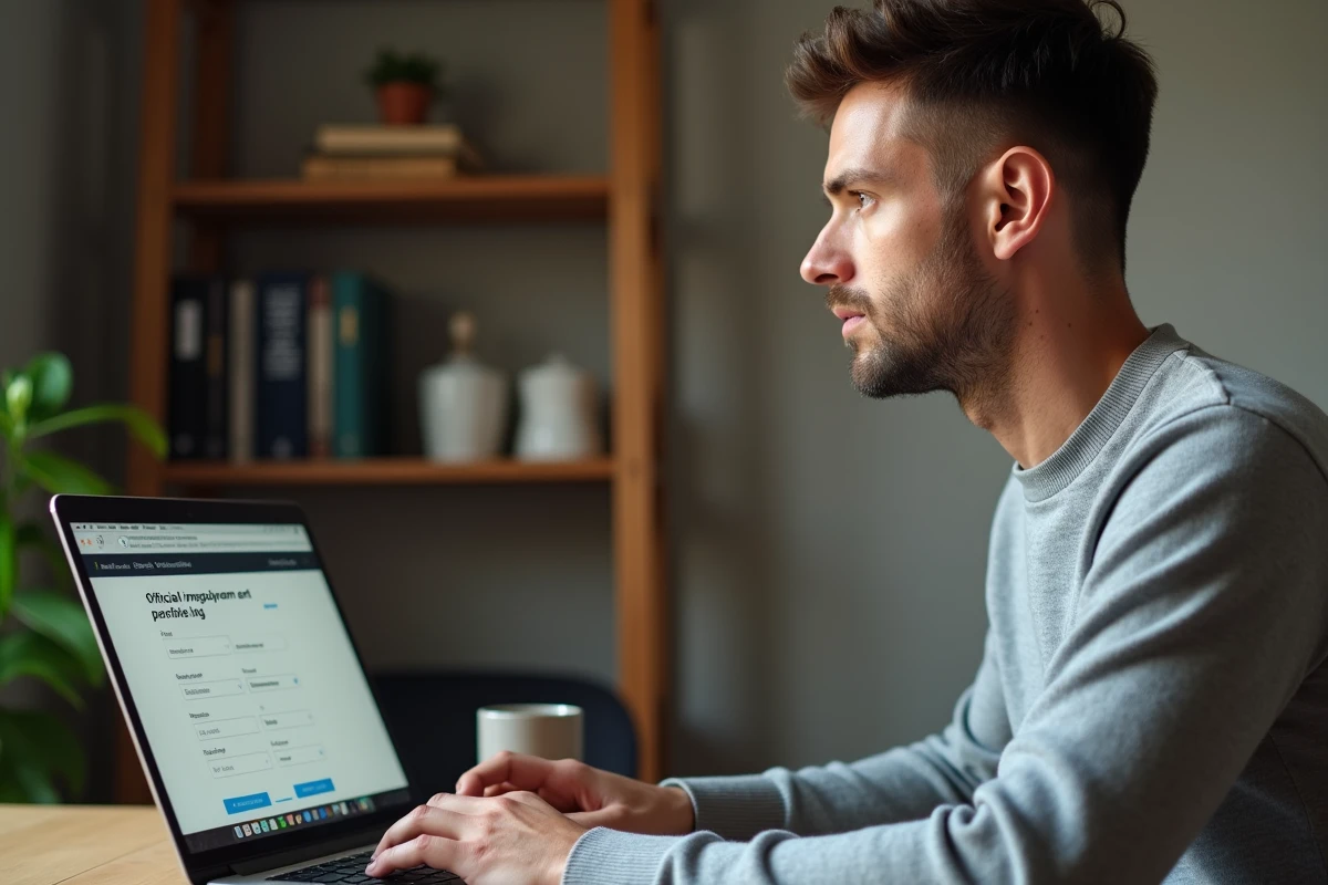 Homme effectuant sa désinscription de France Travail en ligne depuis son domicile
