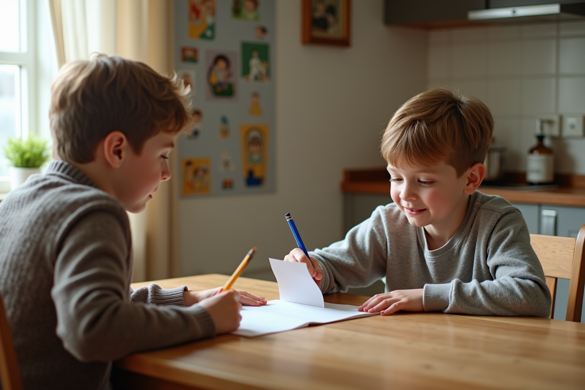 Garçon donnant une note écrite à son beau-pere surpris