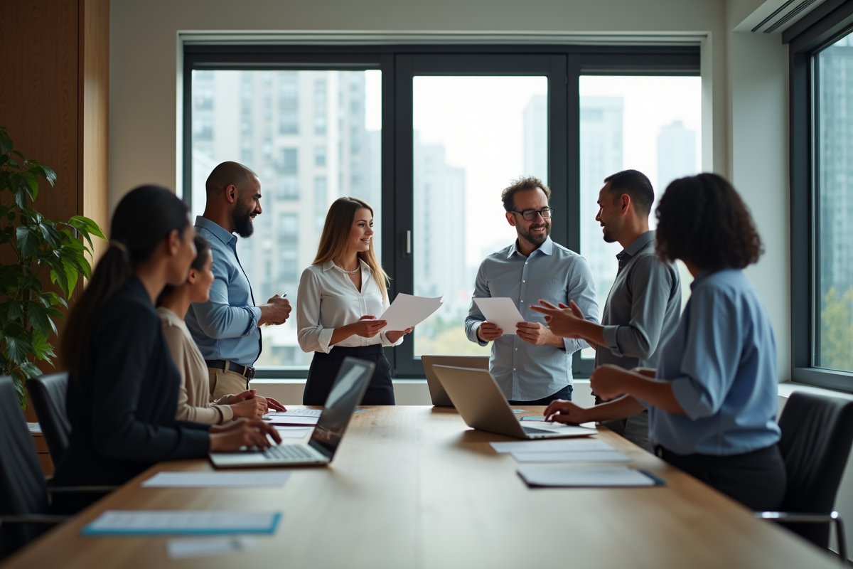 Groupe divers d'collegues en réunion au bureau