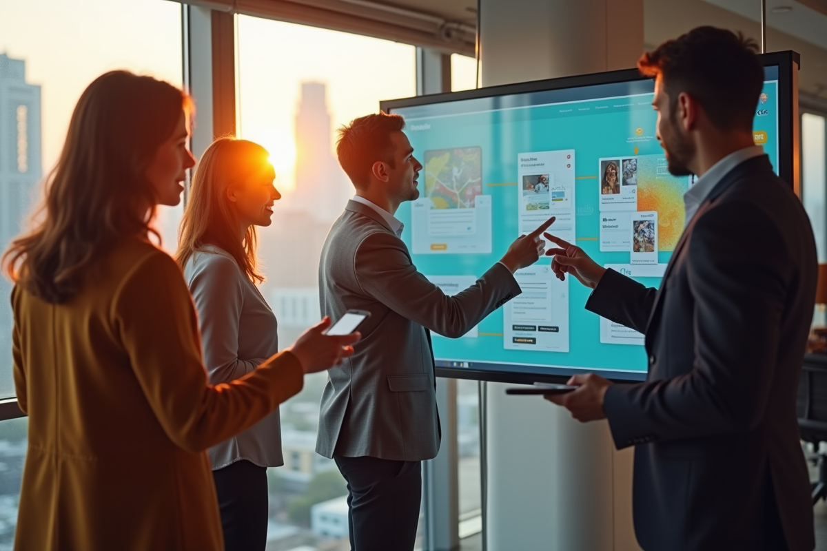 Groupe de personnes collaborant dans un bureau lumineux et convivial