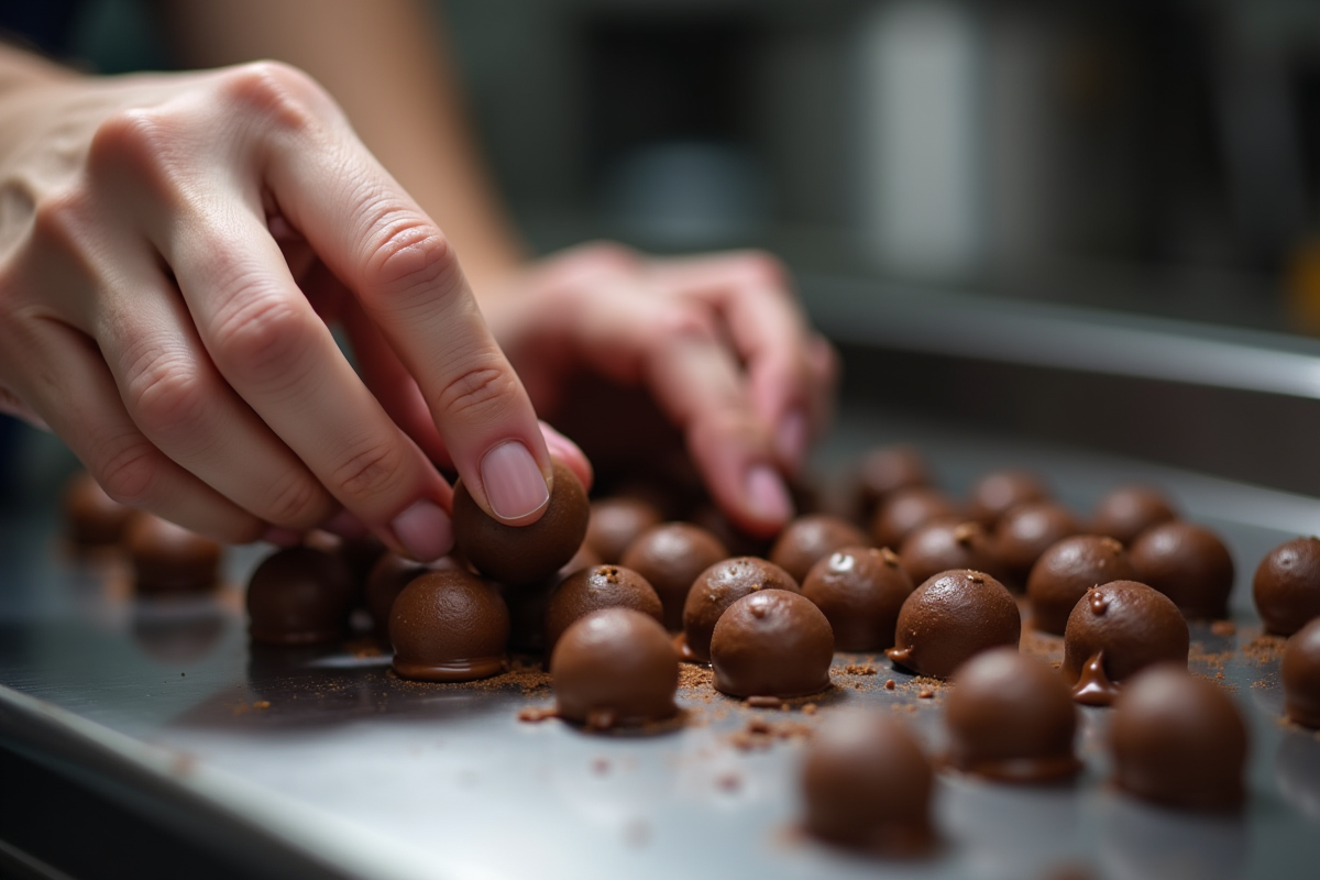Fabrication de Gavottes au chocolat par un chocolatier