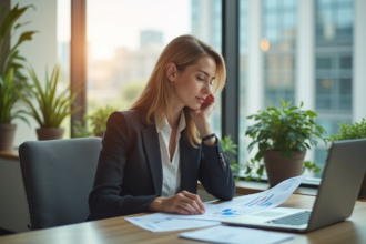Femme d'affaires en blazer dans un bureau moderne