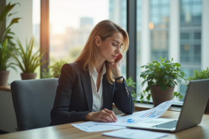 Femme d'affaires en blazer dans un bureau moderne