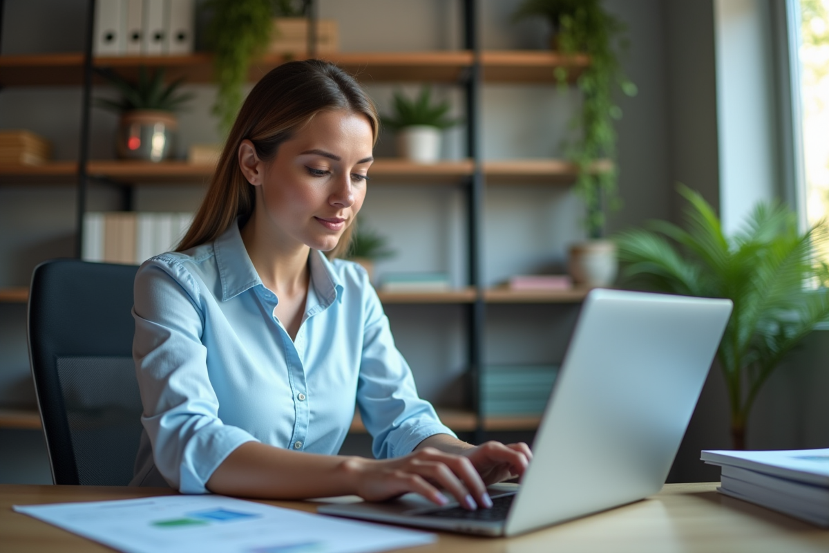 Femme d affaires analysant des graphiques sur un ordinateur