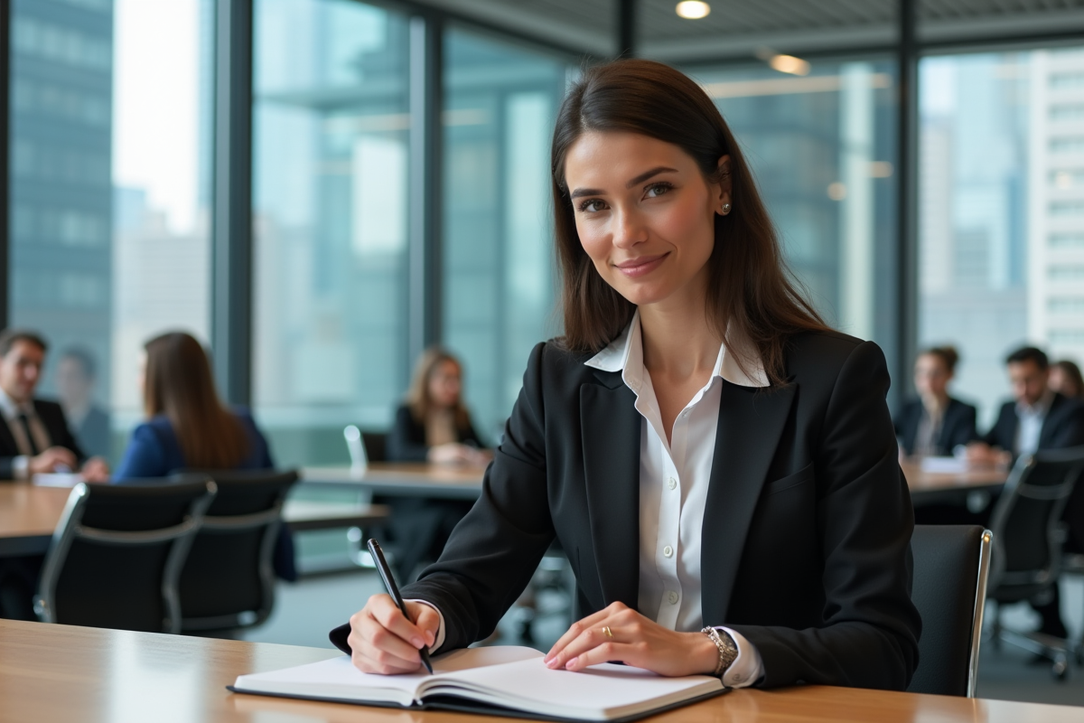 Femme confiante prenant des notes lors d'une formation professionnelle