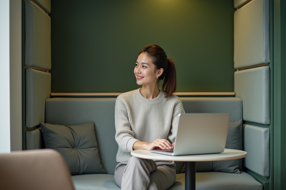 Jeune femme en travail en breakout calme