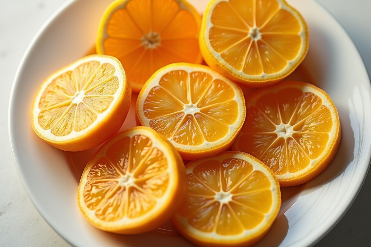 Fruits riches en vitamine D en tranches sur une assiette blanche
