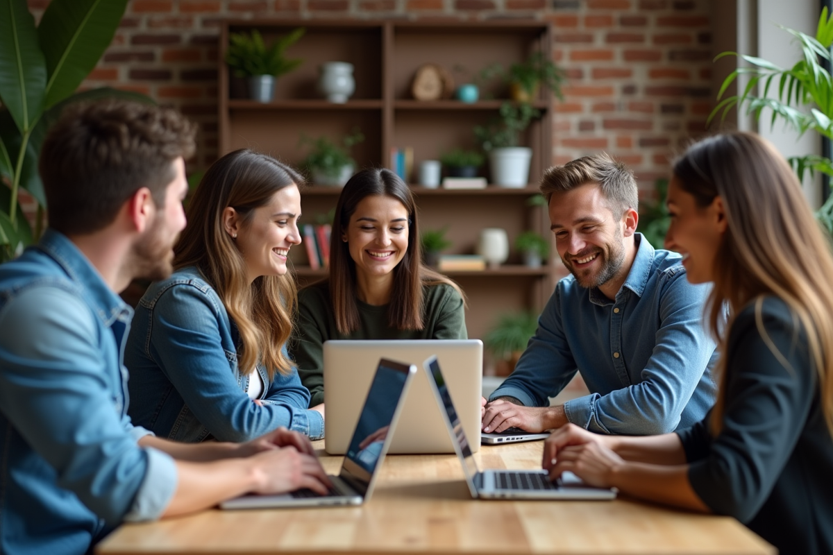 Groupe divers de professionnels collaborant dans un espace de coworking