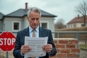 Homme d'âge moyen devant une maison en construction