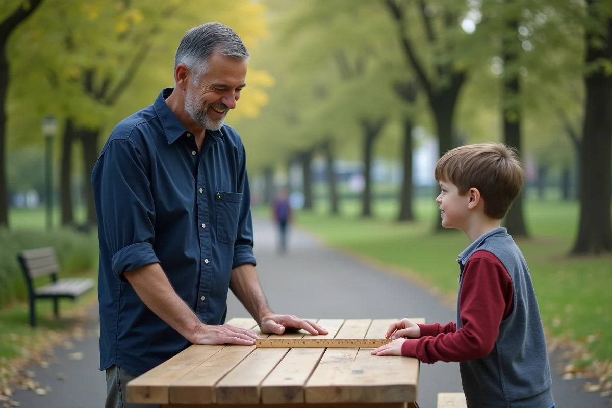 Homme explique la conversion pouces centimetres à un garçon