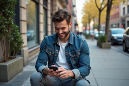 Homme en denim et t-shirt blanc dans la ville