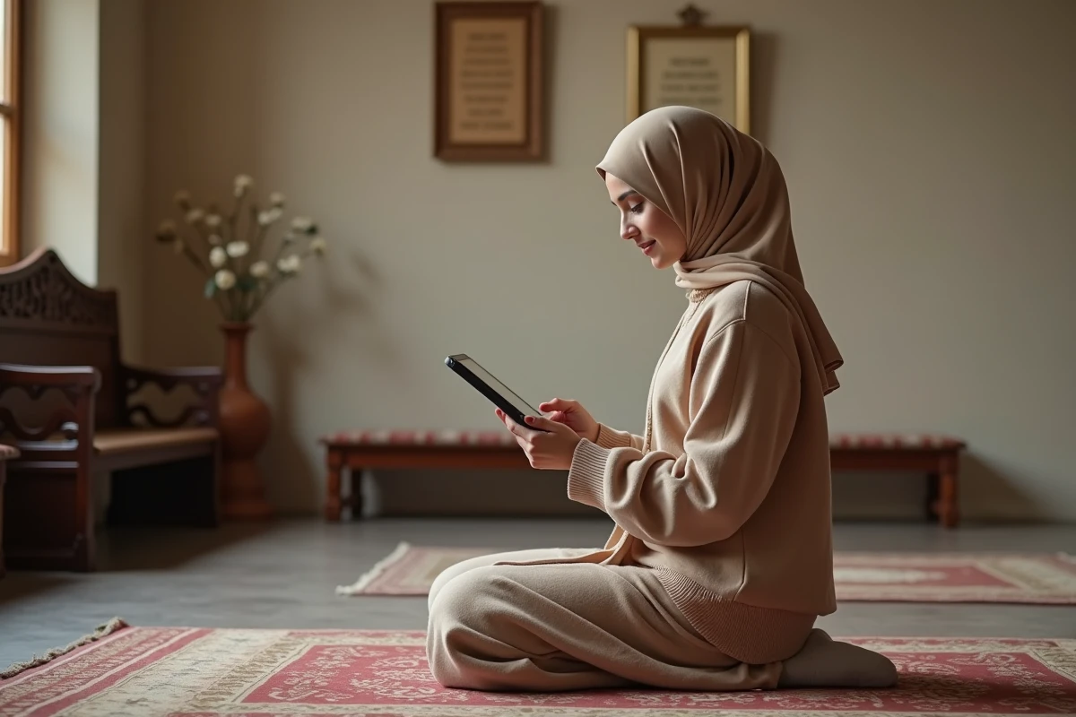 Jeune femme priant dans une salle de prière à Agen