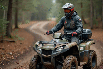 Motard avec quad en forêt pour article sur quad tout terrain