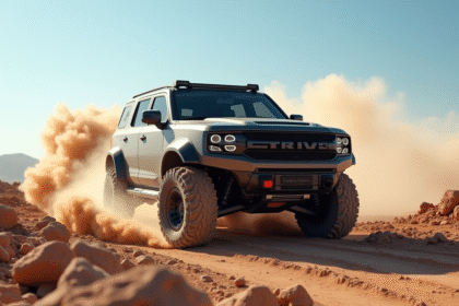 SUV tout-terrain robuste en pleine action sur terrain rocheux